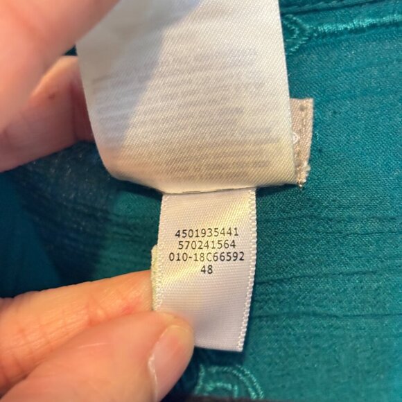 Chico's Cotton Blend Embroidered Teal Button Front Long Sleeve Tunic Top - Picture 9 of 10